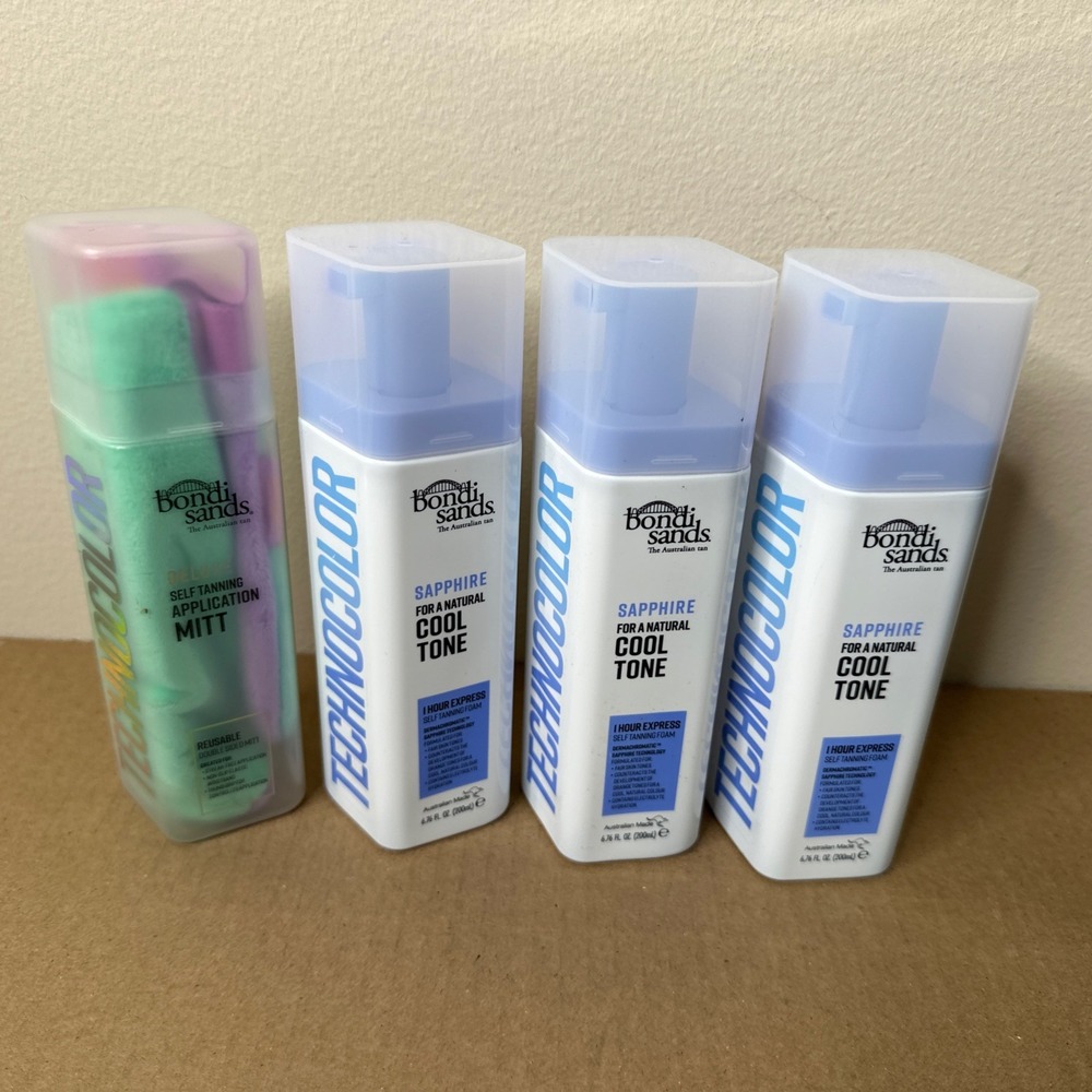 Bondi Sands Technocolor Sapphire Self Tanning Foam 6.76oz Lot of 3 + Mitt